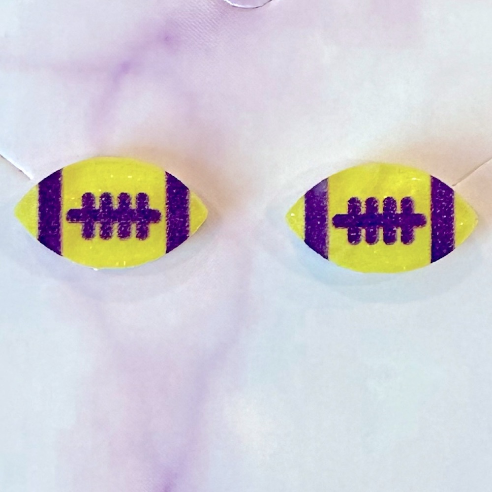 LSU Tigers Yellow & Purple Football Earrings